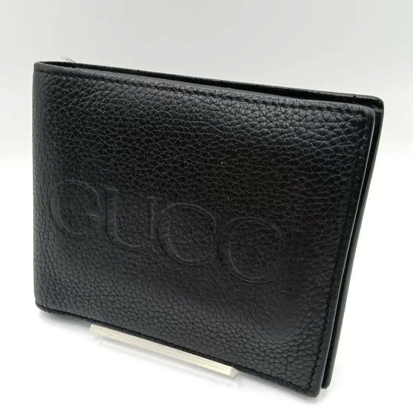 GUCCI グッチ　ブラックレザー 二つ折り財布（K）
