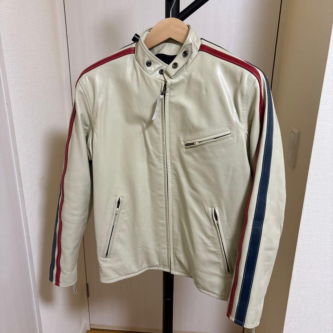 リューグーレザーズ　馬革シングルライダース　アイボリー　ストライプ　 Mサイズ