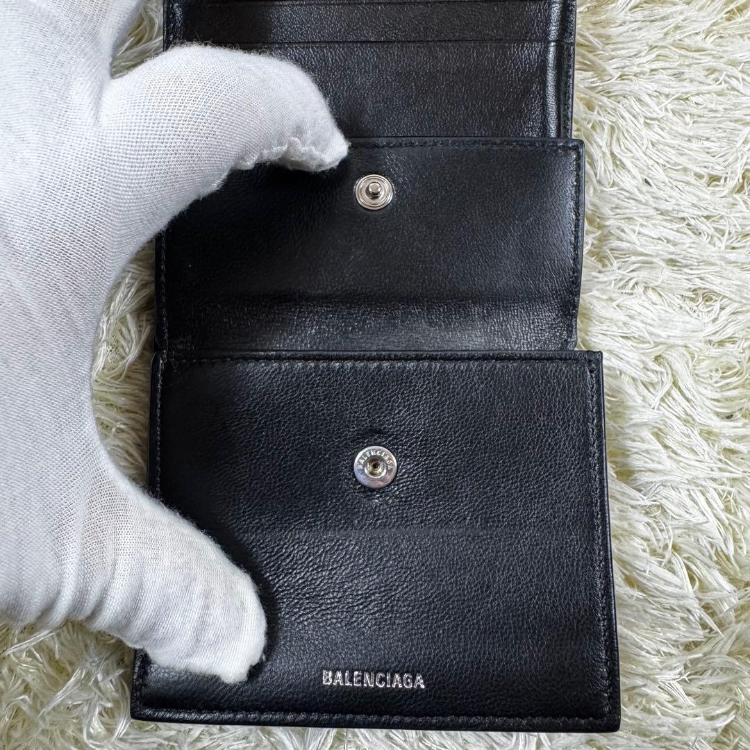 大人気✨バレンシアガ　三つ折り財布　クロコ　黒　エブリデイ　現行ロゴ　レザー