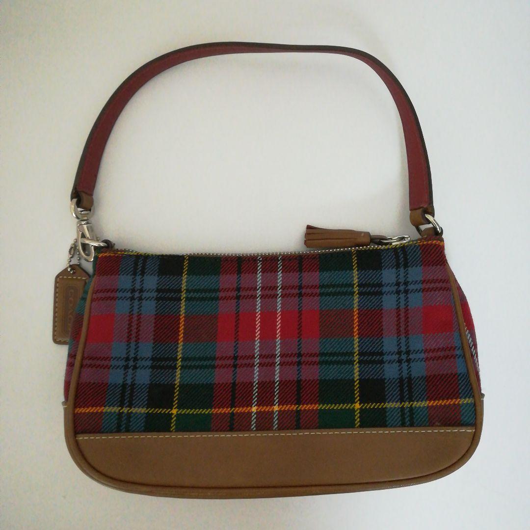 COACH コーチ アクセサリーポーチ ハンドバッグ チェック柄 赤 希少