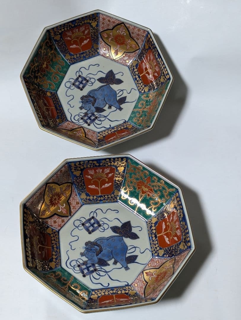 （F!!）林　九郎作　八角形の青い牛の絵皿 鉢2個セット