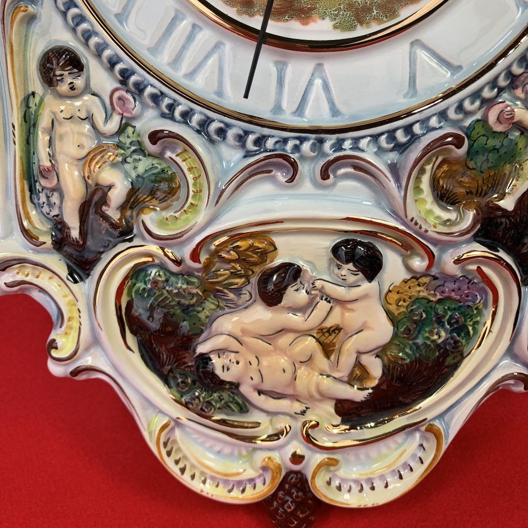 イタリー製 陶器振り子時計 カポディモンテ　壁掛け　　イタリー製