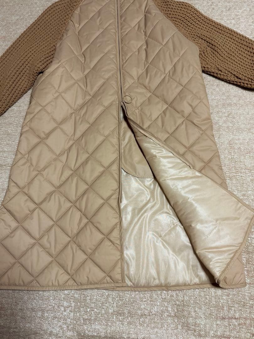 ☆新品☆Herencia ベージュ キルティングXニットスリーブ ロングコート