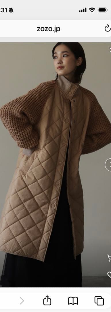 ☆新品☆Herencia ベージュ キルティングXニットスリーブ ロングコート