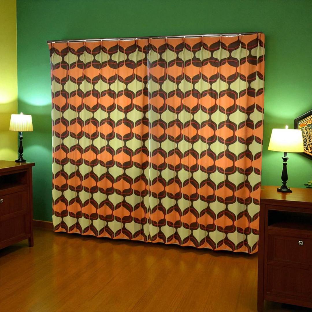 レトロ ミッドセンチュリー 昭和 モダン ドレープカーテン retro