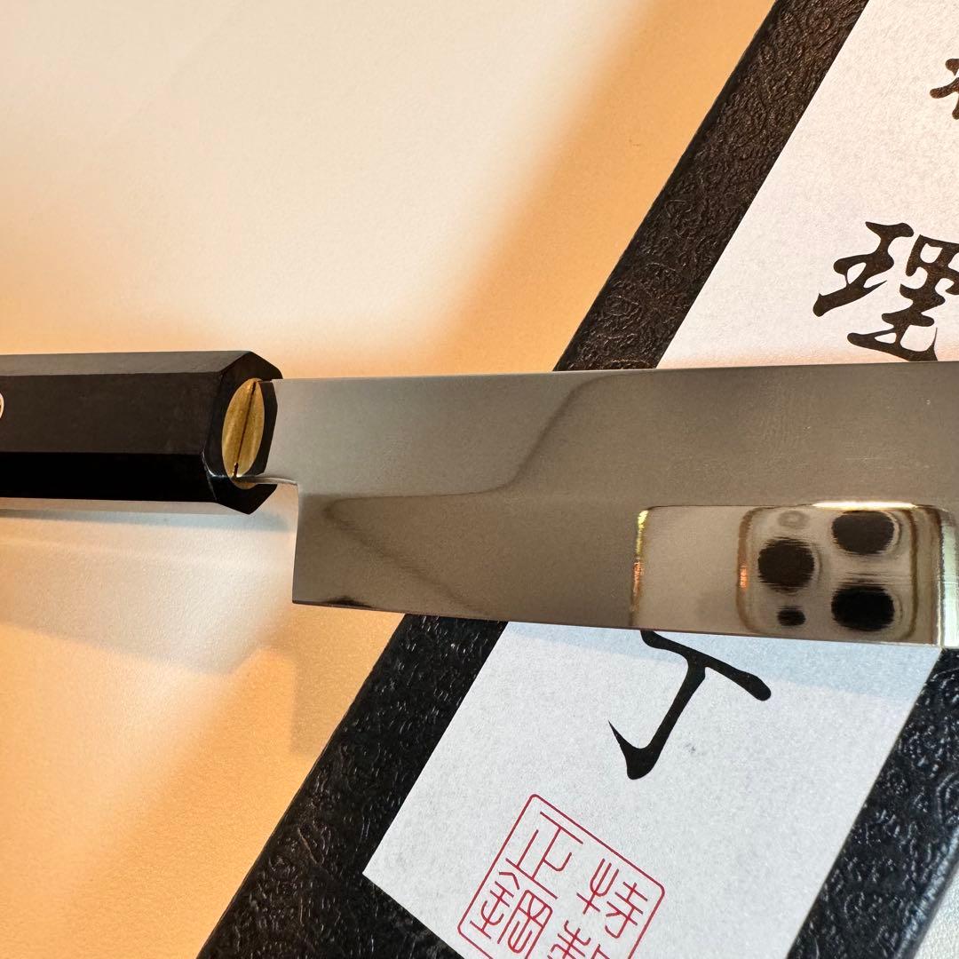 270mm 切付柳刃包丁 鏡面　黒檀八角柄 刺身包丁 「全鋼」