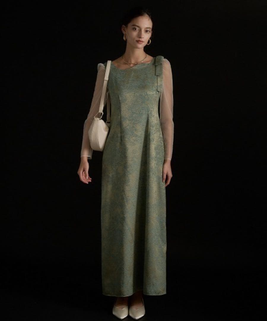 ワンピース LE'RURE Shoulder ribbon jacquard dress