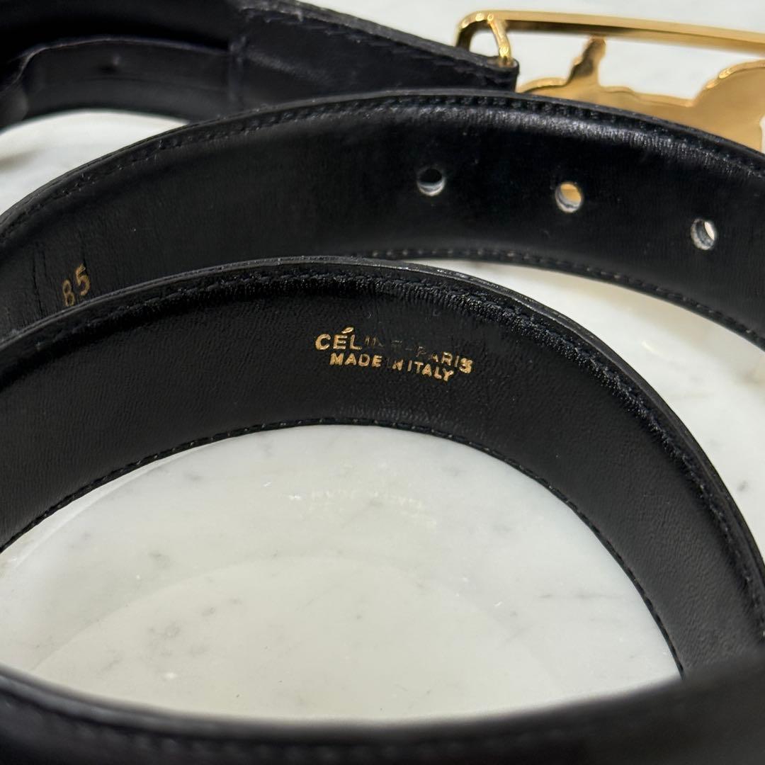 90s CELINE セリーヌ ベルト ホースキャリッジ ゴールド ブラック 革