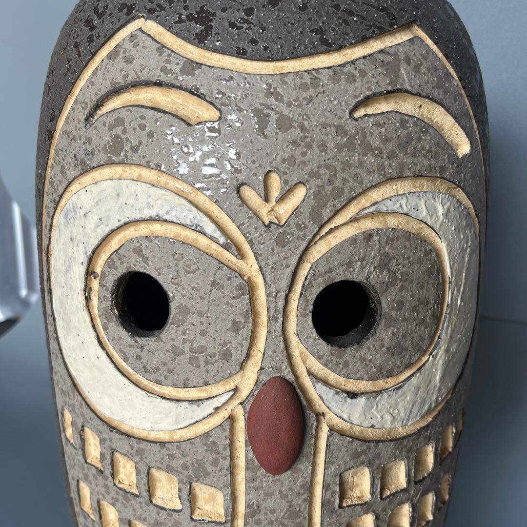 信楽焼傘立て  黒釉ふくろう彫 高さ27cm