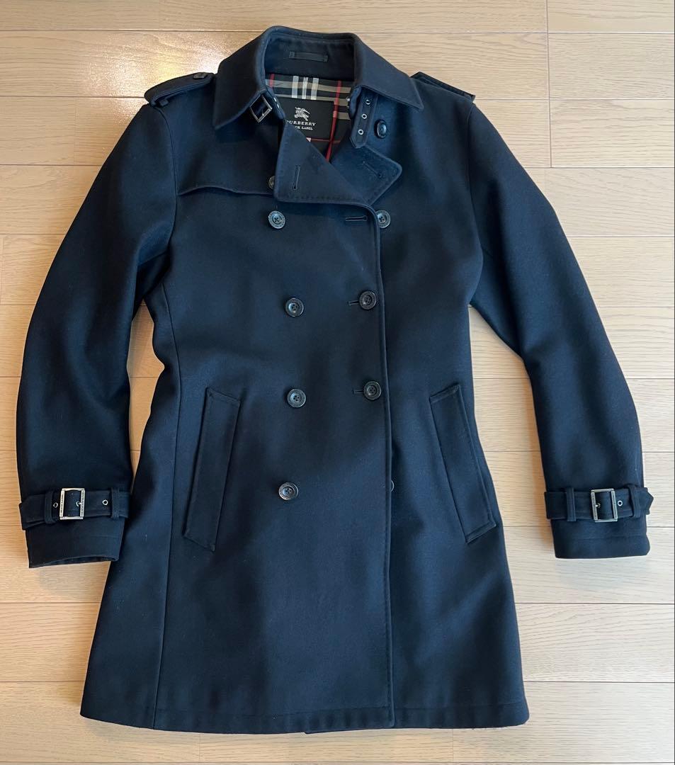 バーバリーブラックレーベル黒カシミア入りトレンチコート