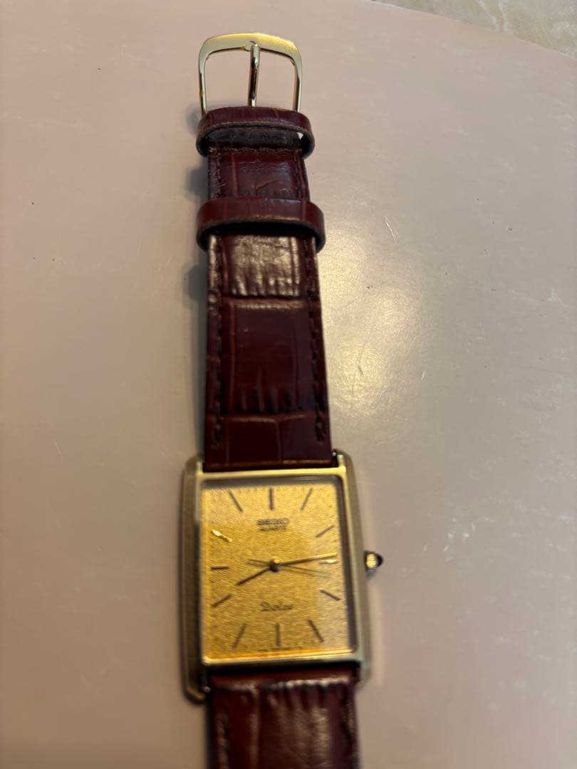 セイコー　ドルチェ　ブラウンレザー クォーツ腕時計 長方形