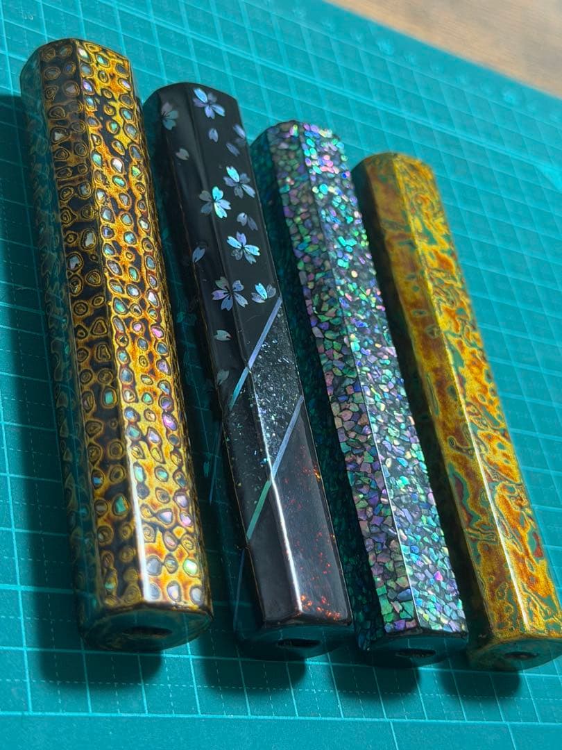 天然大漆 八角柄 四点組「流光」 螺鈿・研出仕上げ