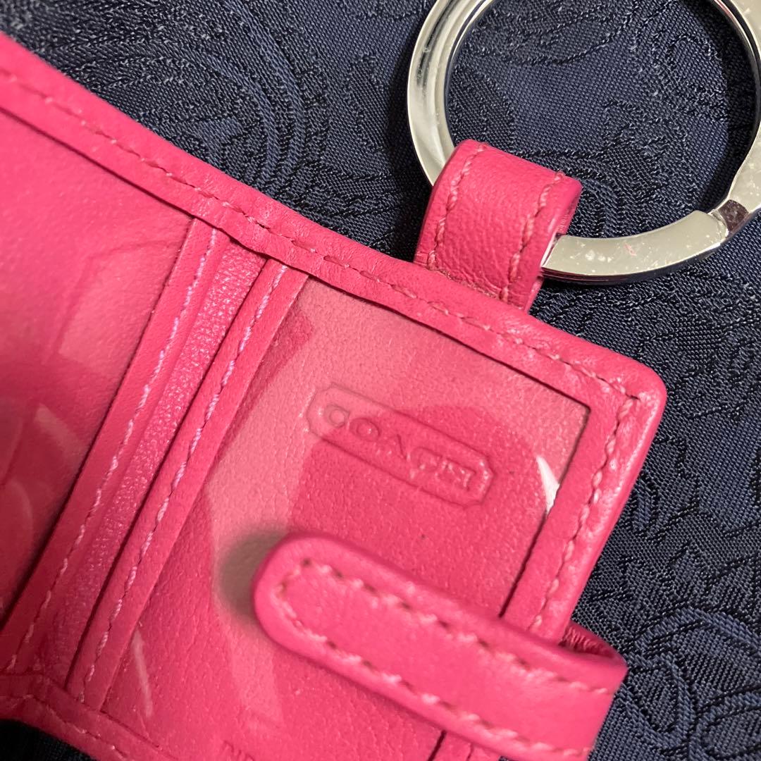 COACH キーリング　キーホルダー　フォトフレーム　チャーム　フラワー　ピンク
