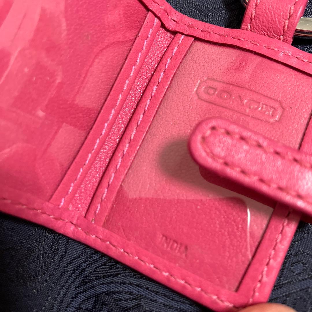 COACH キーリング　キーホルダー　フォトフレーム　チャーム　フラワー　ピンク