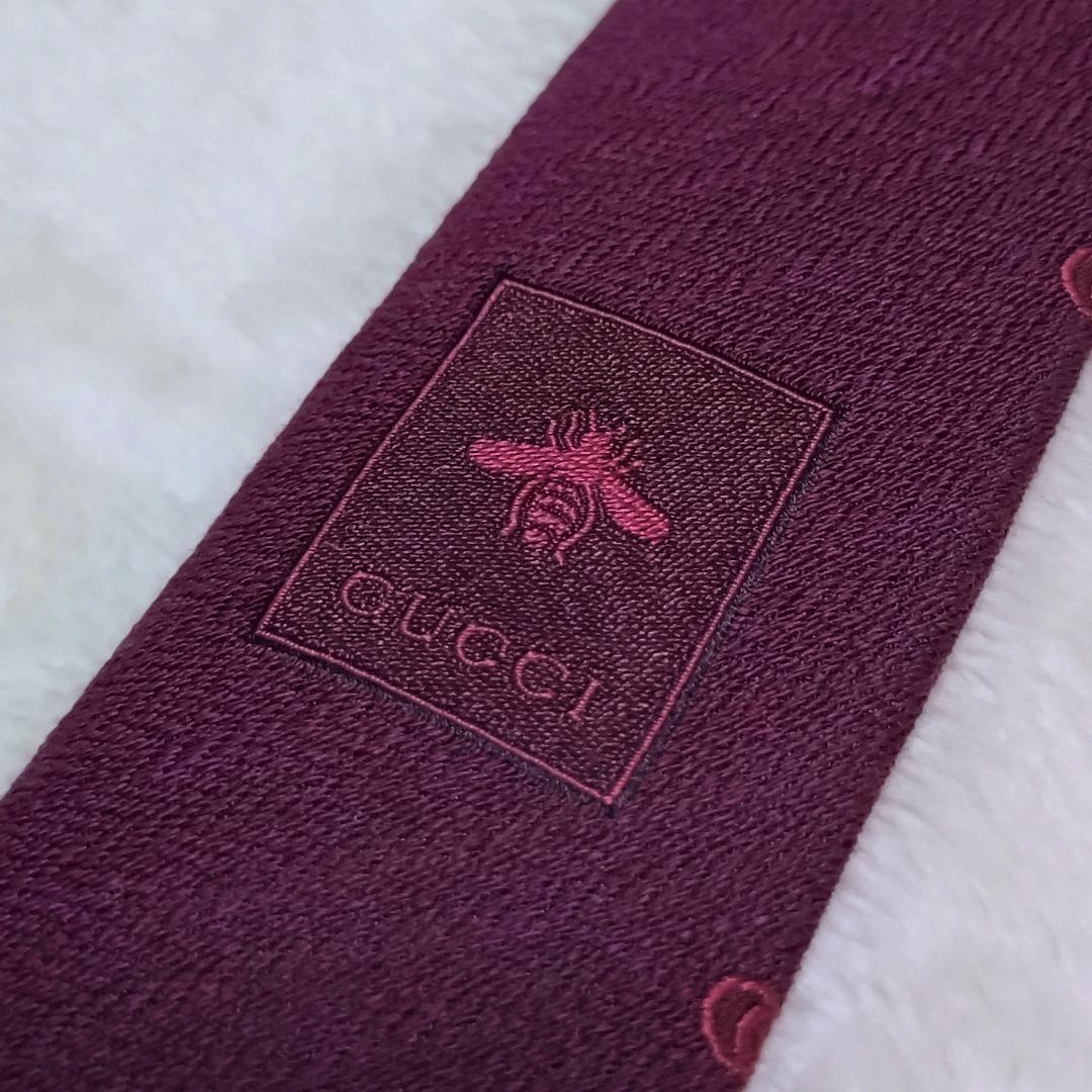 極美品■GUCCI　グッチ　ネクタイ　ワインレッド系　GG柄