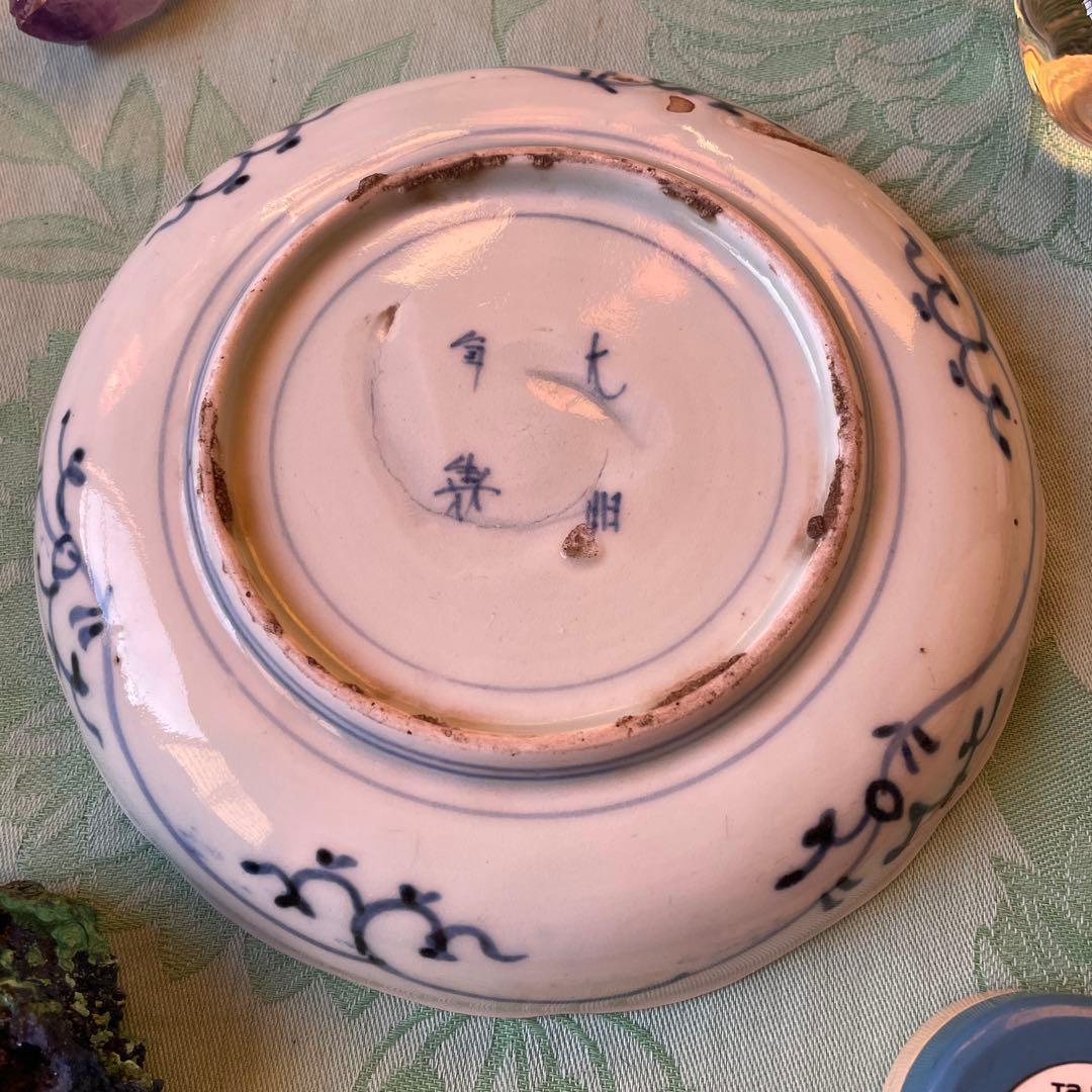 江戸中期　古伊万里　窓絵　染付　輪花型　中皿　7寸皿