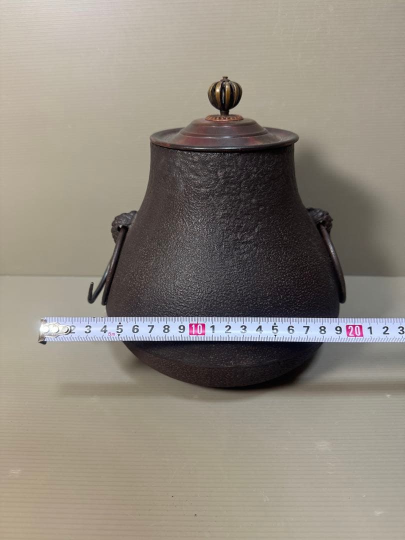 2247 人間国宝　釜師　高橋敬典　鶴首釜　釜鐶付き　茶道具