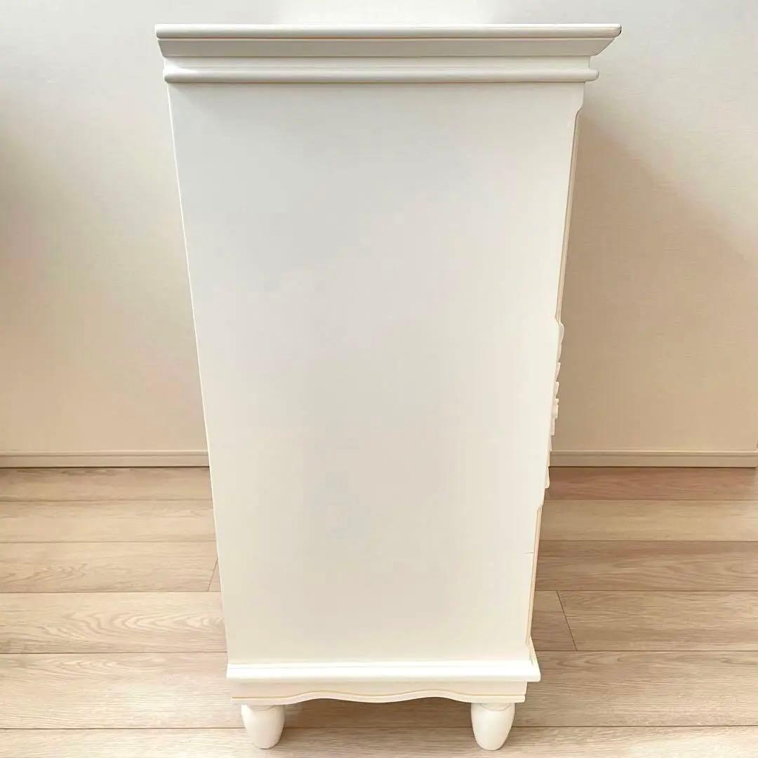 鍵付き アンティーク チェスト ハンプトンIIシリーズ 5D 白家具 姫 ロココ