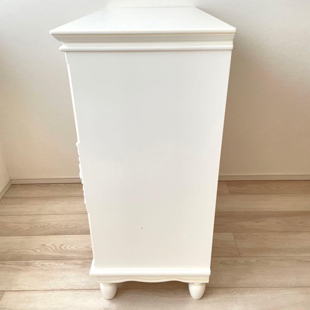 鍵付き アンティーク チェスト ハンプトンIIシリーズ 5D 白家具 姫 ロココ