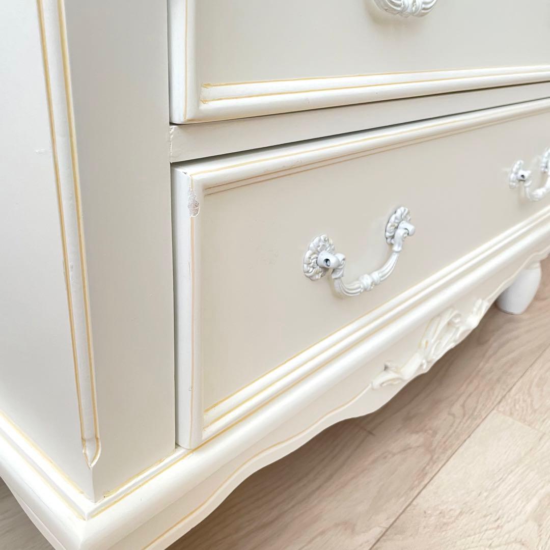 鍵付き アンティーク チェスト ハンプトンIIシリーズ 5D 白家具 姫 ロココ