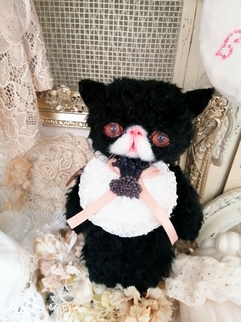 くせっ毛♡エキゾチック子猫ちゃん♡黒猫♡アートドール♡ぬいぐるみ♡