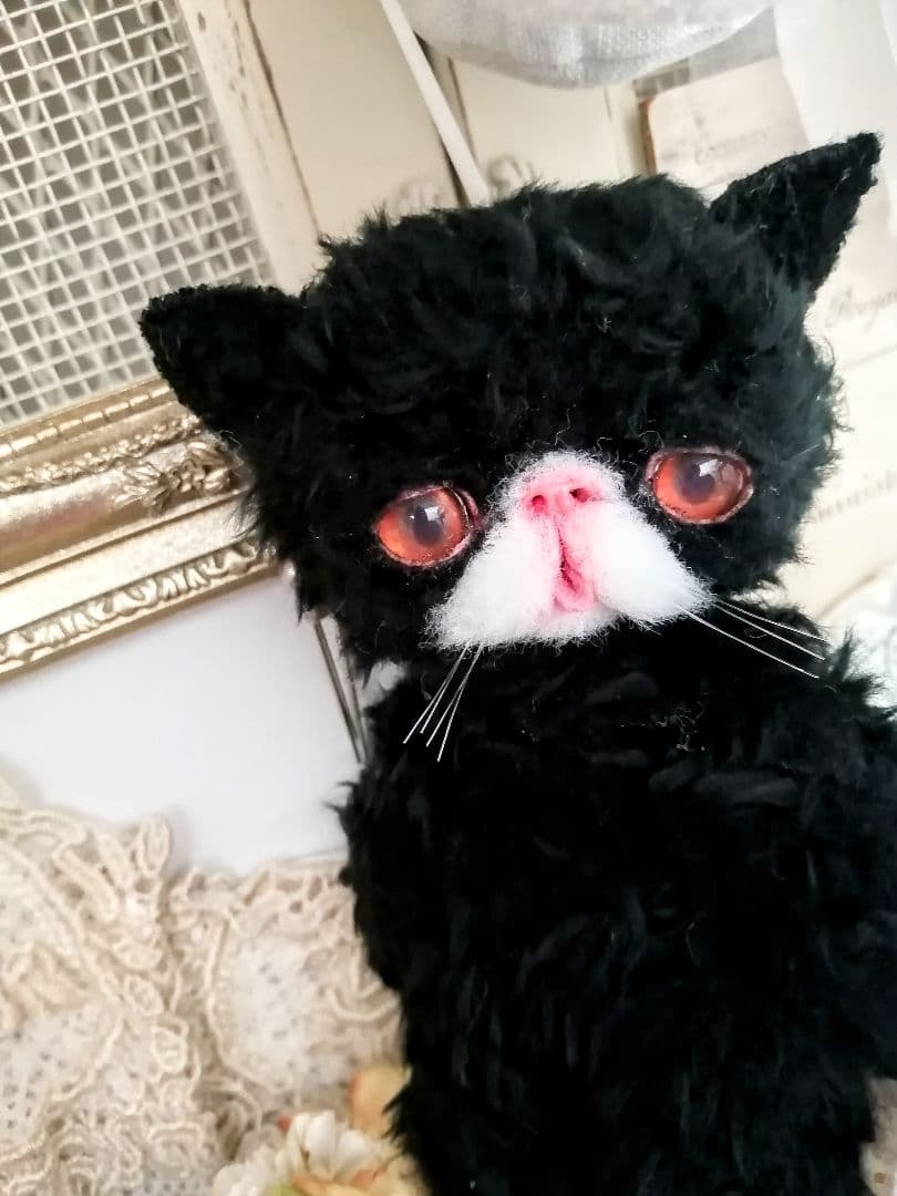 くせっ毛♡エキゾチック子猫ちゃん♡黒猫♡アートドール♡ぬいぐるみ♡