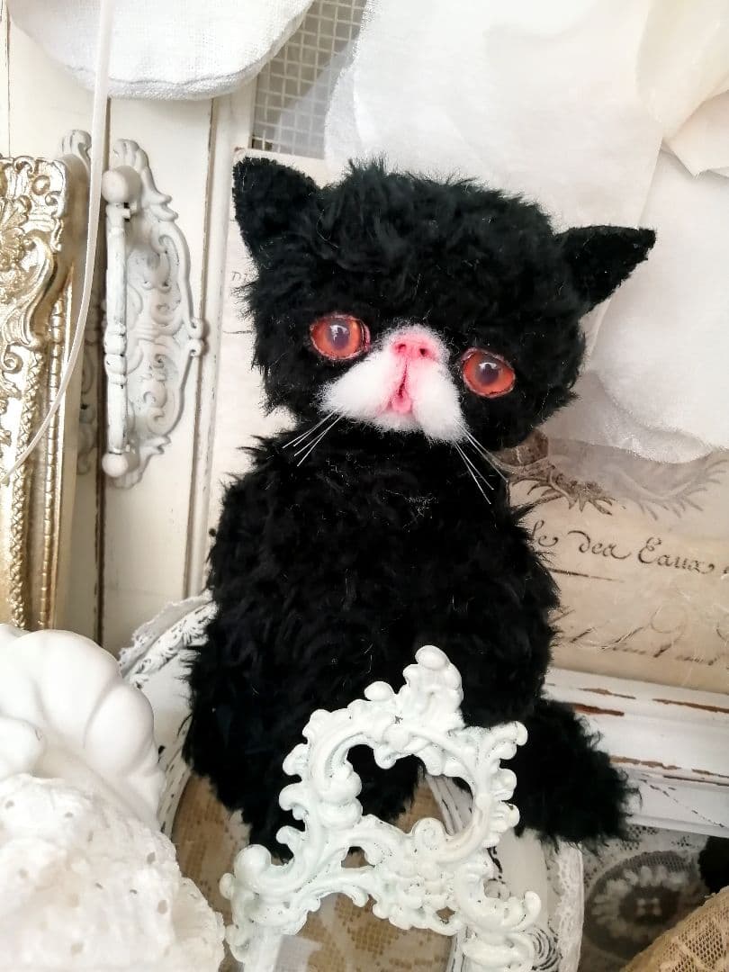 くせっ毛♡エキゾチック子猫ちゃん♡黒猫♡アートドール♡ぬいぐるみ♡