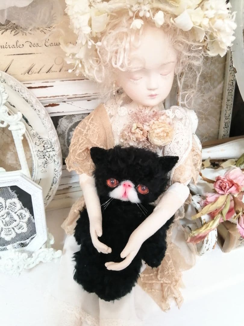 くせっ毛♡エキゾチック子猫ちゃん♡黒猫♡アートドール♡ぬいぐるみ♡