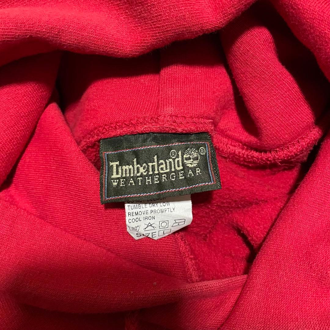 Timberland 赤 フーディ ロゴ入り　パーカー
