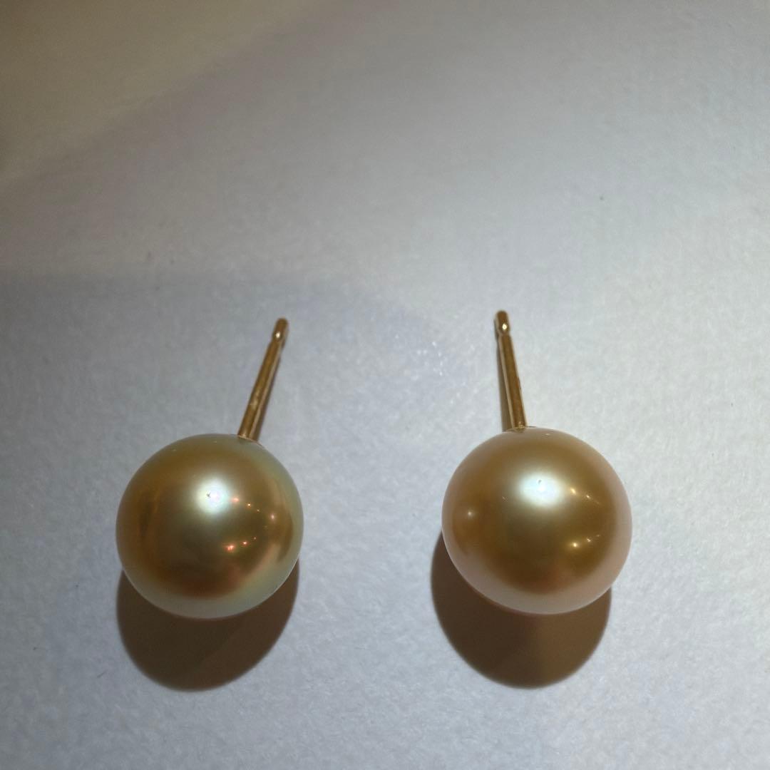 真珠ピアス 9.5mm シャンパンゴールド 18K