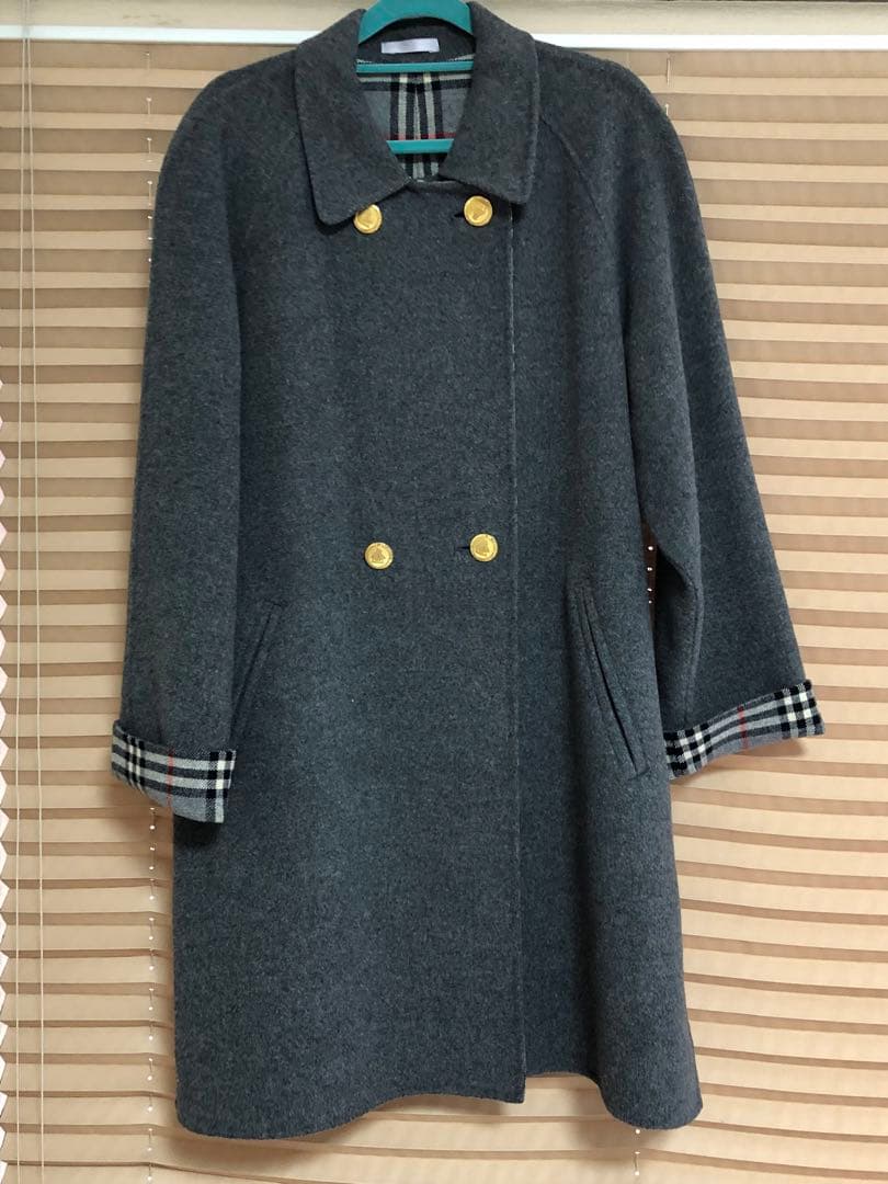 美品　バーバリー　ダブルフェイス　ロングコート　カシミヤ混　金ボタン