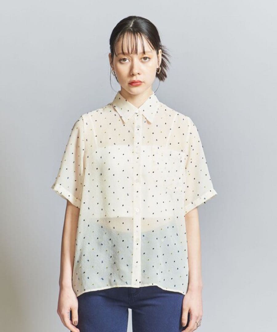 完売品✨BEAUTY&YOUTH ジャガードシフォンショートスリーブシャツ