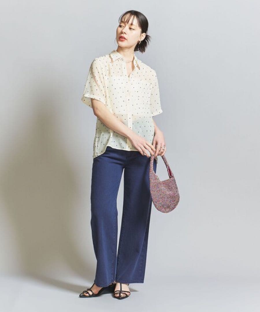完売品✨BEAUTY&YOUTH ジャガードシフォンショートスリーブシャツ