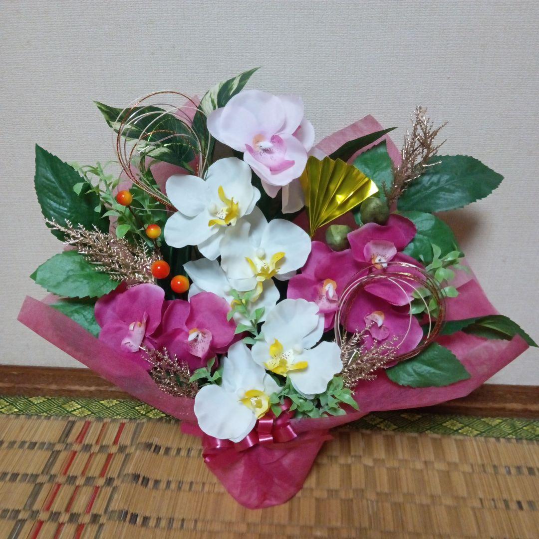 お正月飾り　胡蝶蘭ピンク　白　水引　造花アレンジメント