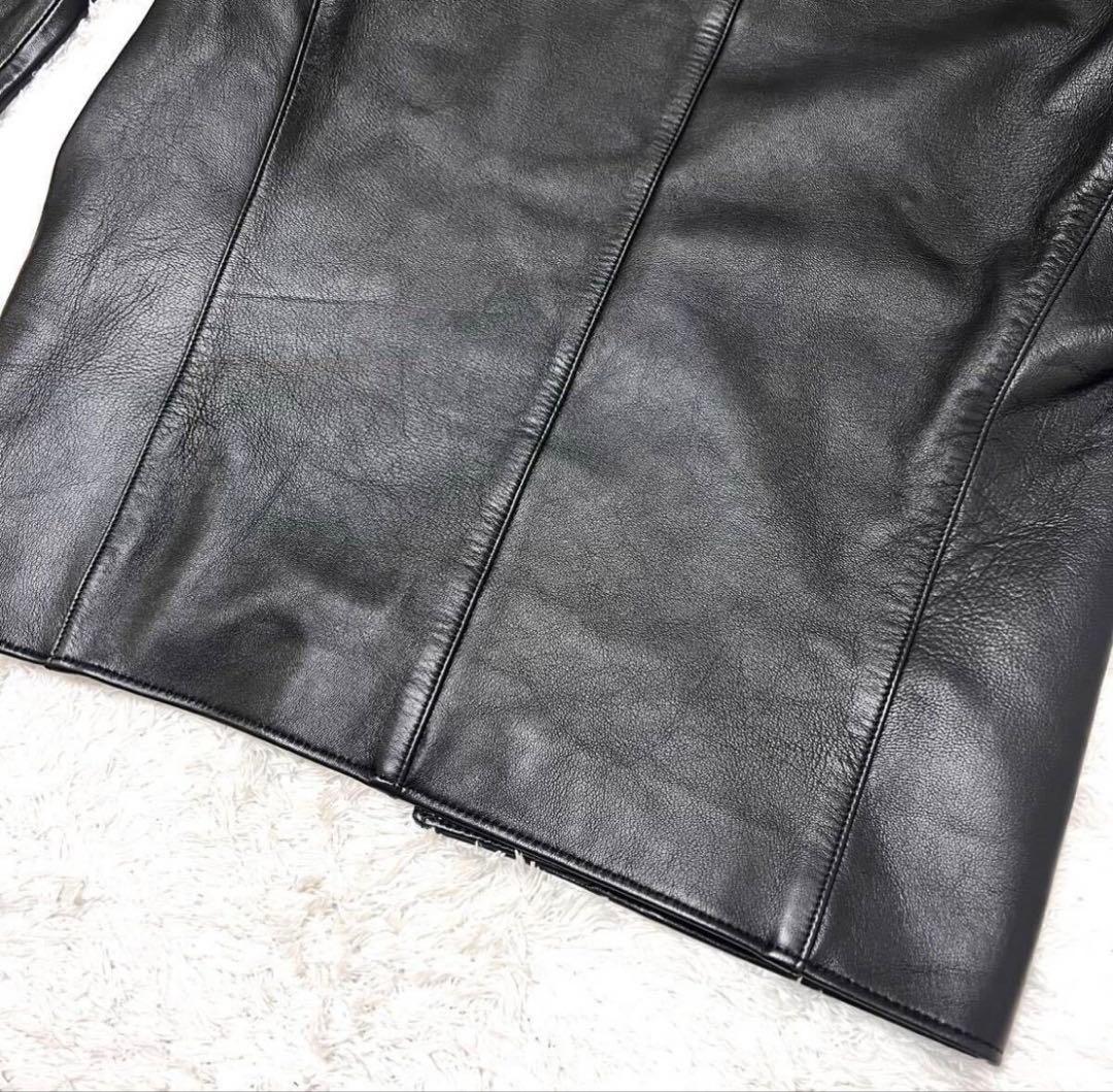 LIDNM ブラックレザージャケット スタンドカラー
