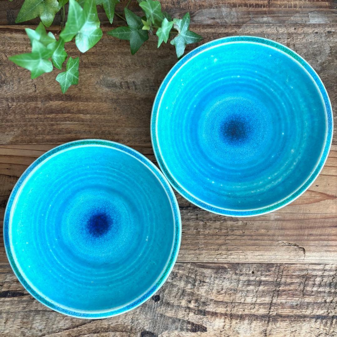 ガラス彩陶器 中皿 沖縄オーシャンブルー 2枚セット ギャラリー 風の島