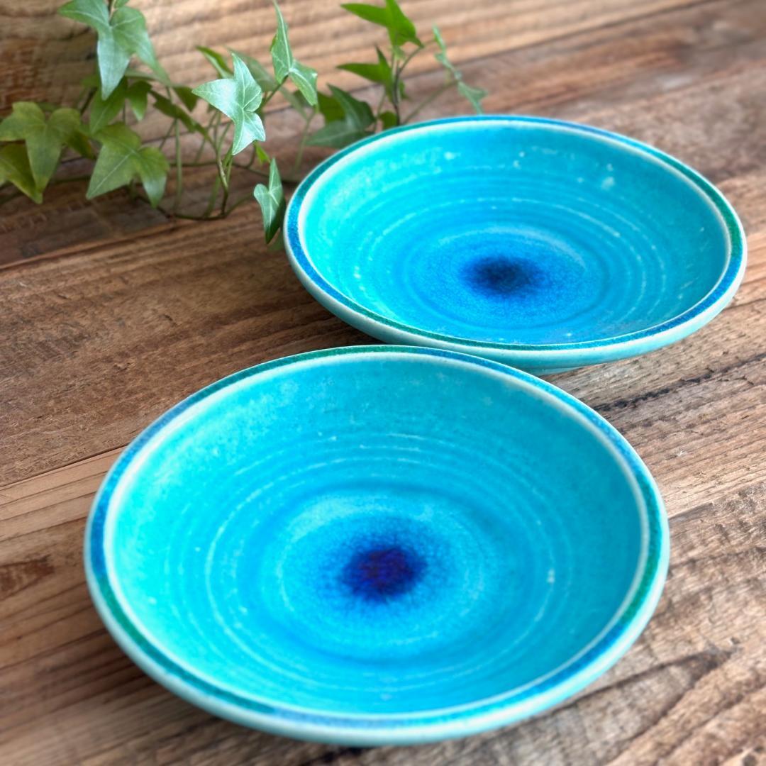 ガラス彩陶器 中皿 沖縄オーシャンブルー 2枚セット ギャラリー 風の島