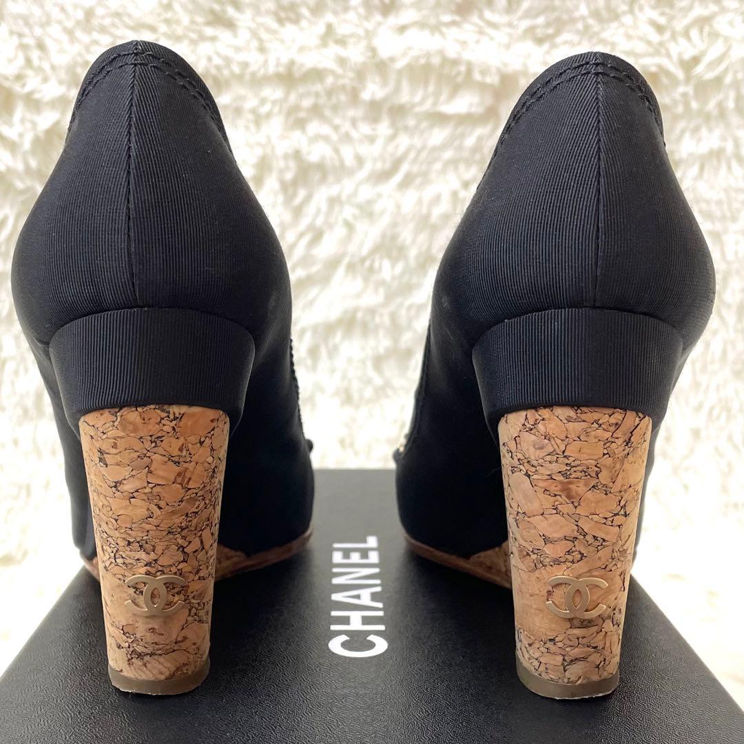 極美品✨シャネル ラインストーン パンプス カメリア BLK×GLD 22cm
