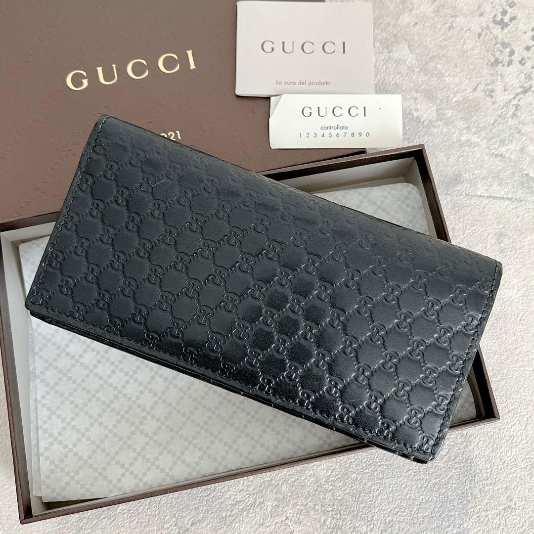 美品✨GUCCI マイクロシマ GG ロングウォレット レザー　ブラック