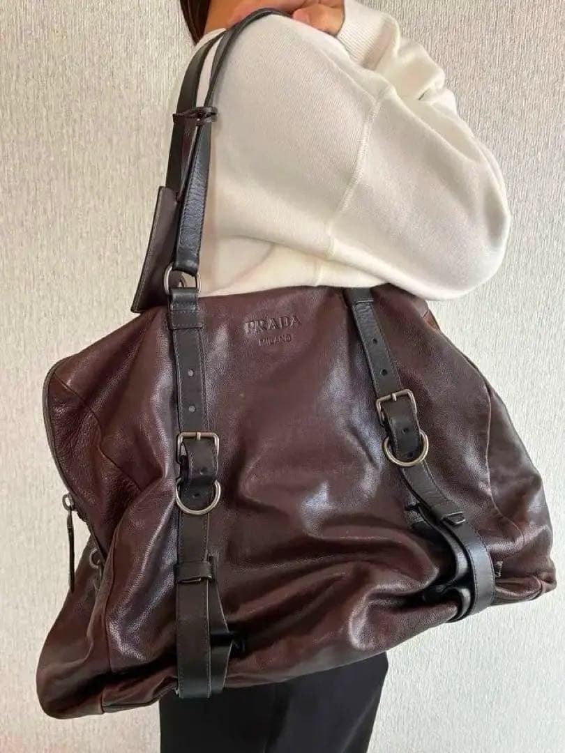 5*0様 PRADA プラダ トートバッグ ショルダーレザー TEAK 茶 VA