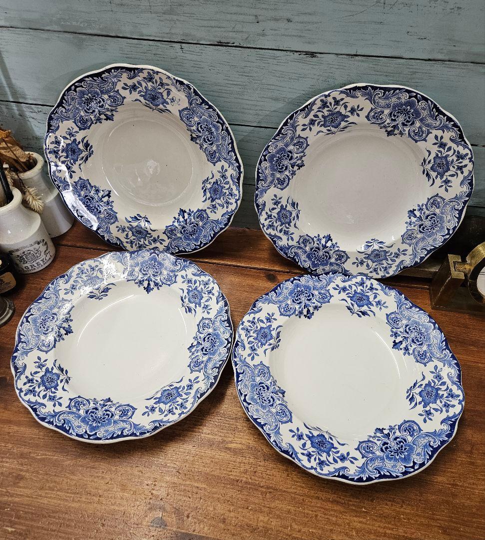 ベルギーアンティーク BFK dordrecht 深皿 4枚セット プレート