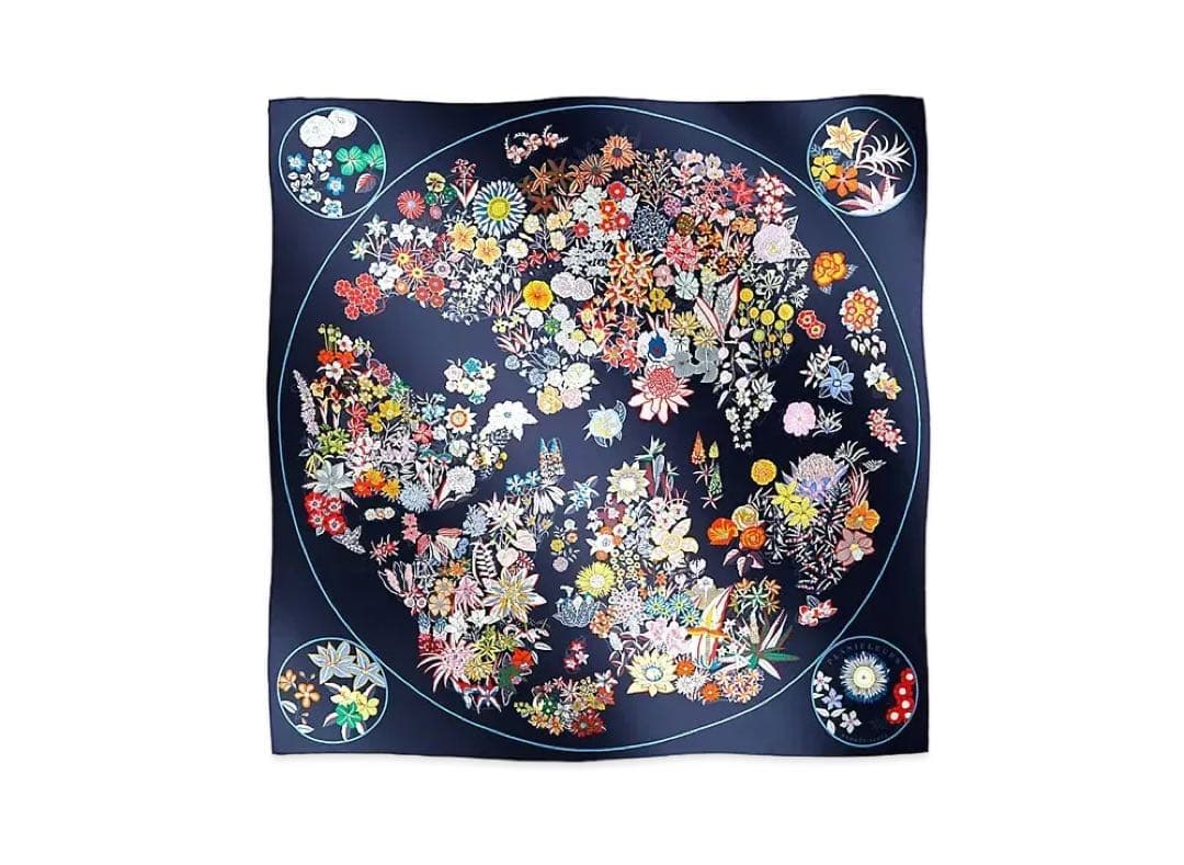 エルメス　カレ90 PLANIFLEURS 花柄ネイビー 新品