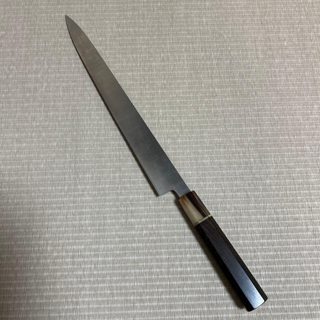 尺　柳刃包丁　和包丁　V金10号　本焼　マーブル水牛　黒檀八角柄