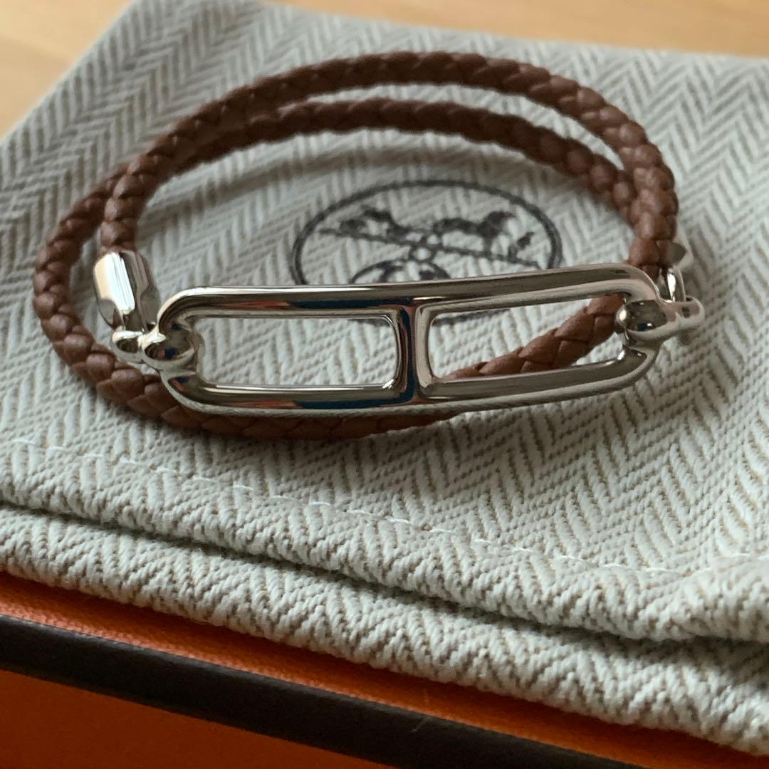 【HERMES】レザーブレスレット ルリ ドゥブルトゥール T1 ゴールドレザー