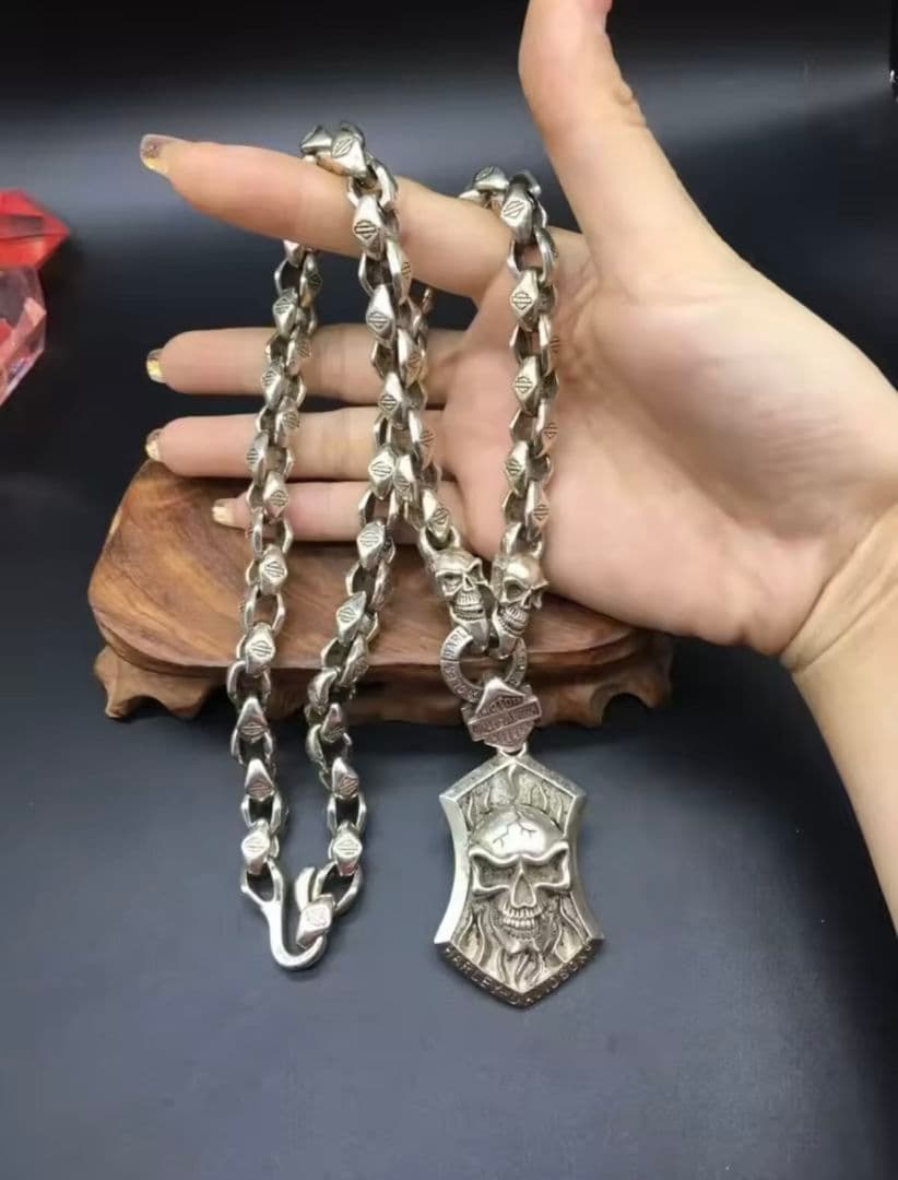 【早い者勝ち】VINTAGE メンズレトロ S925銀のネックレスシルバースカル