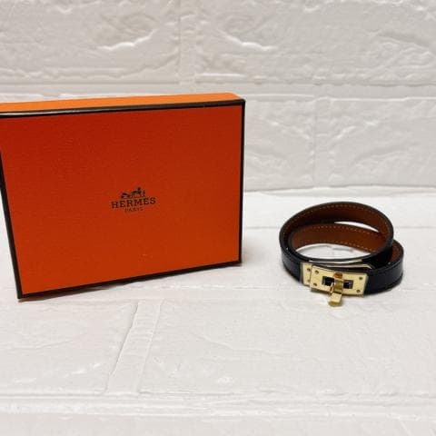 美品✨HERMES ブレスレット ケリー ドゥブルトゥール ゴールド×ブラック