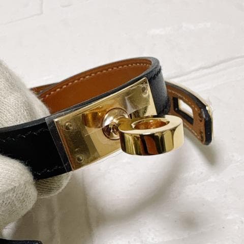 美品✨HERMES ブレスレット ケリー ドゥブルトゥール ゴールド×ブラック