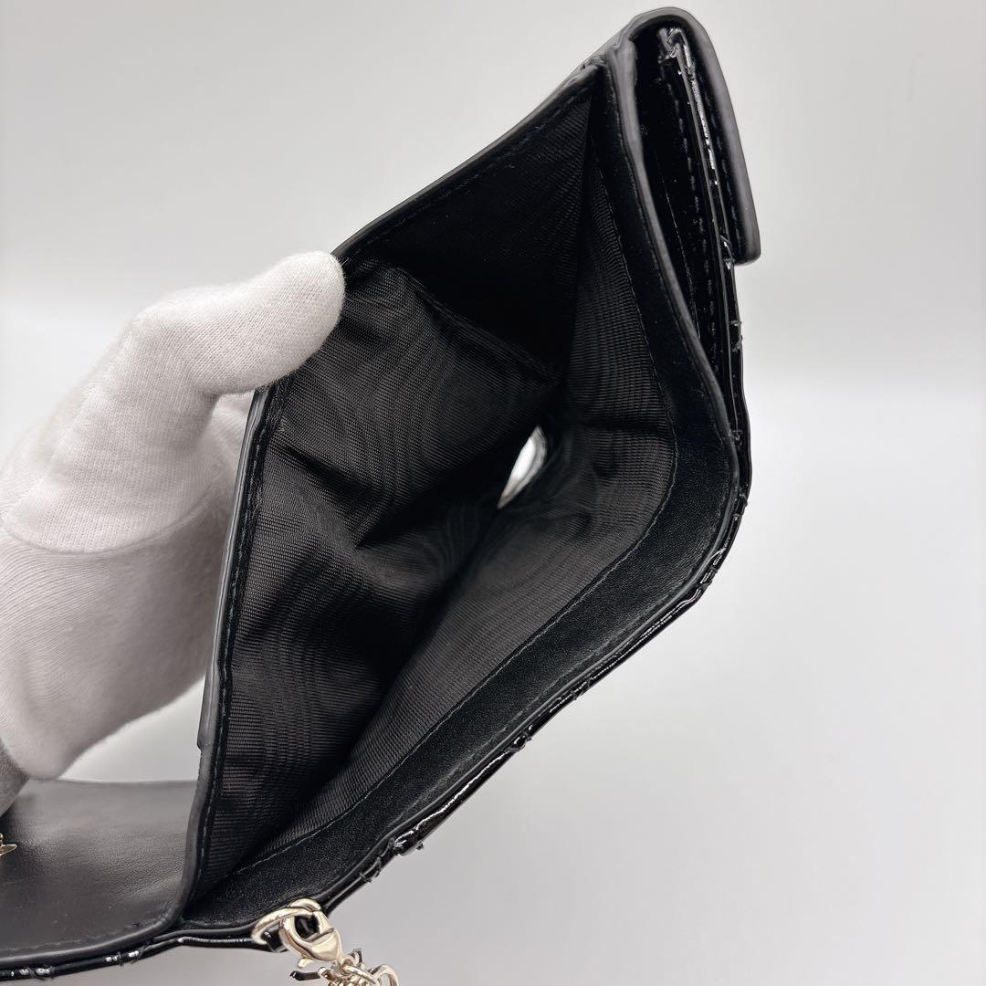 未使用 Lady Dior ロータスウォレット カナージュ パテントカーフスキン