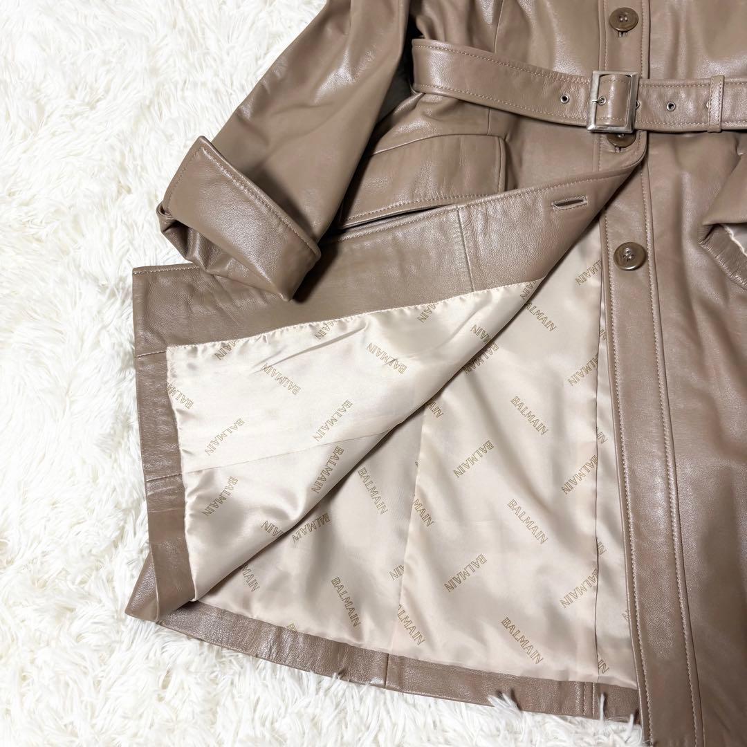 極美品✨バルマン ベルテッド レザーコート 羊革 ラムレザー　ブラウン L相当