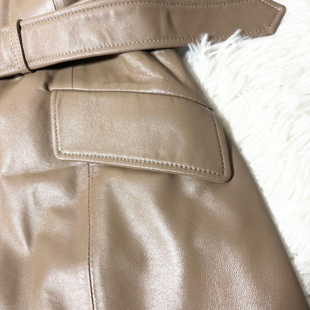 極美品✨バルマン ベルテッド レザーコート 羊革 ラムレザー　ブラウン L相当
